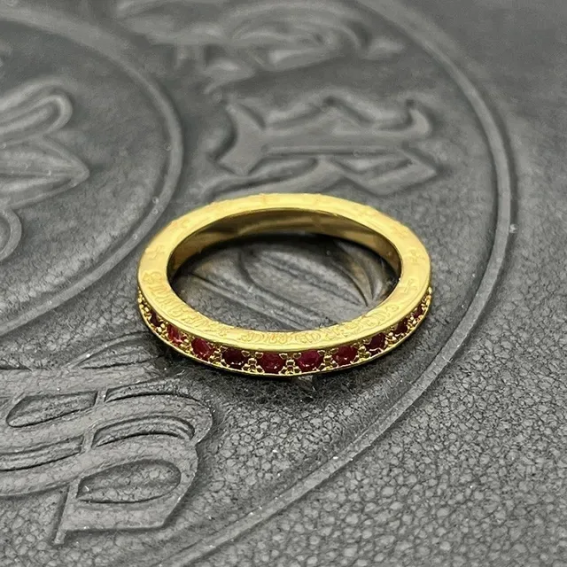 Gold Red Eternity Bands Pavé-Set Gemstones Ring 3