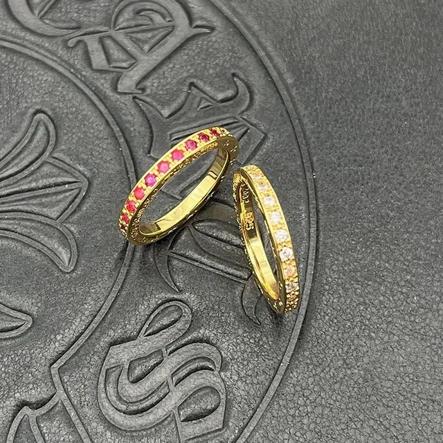 Gold Red Eternity Bands Pavé-Set Gemstones Ring 6