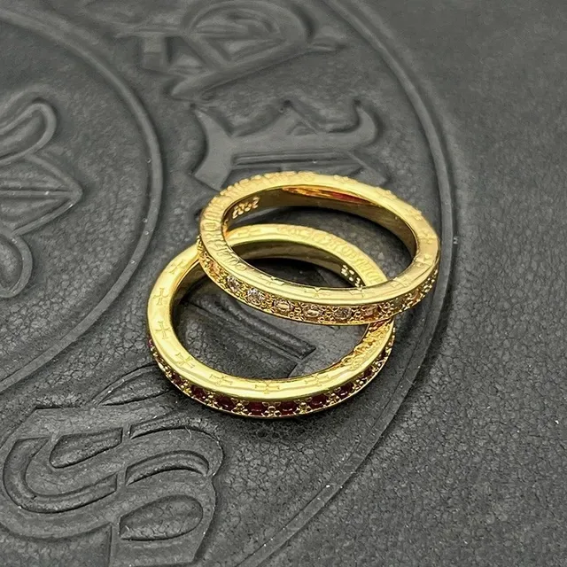 Gold Red Eternity Bands Pavé-Set Gemstones Ring 7