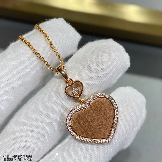 Gold Red Heart-Shaped Locket Pendant Pavé Diamond Border Necklace 6