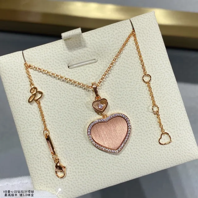 Gold Red Heart-Shaped Locket Pendant Pavé Diamond Border Necklace 8