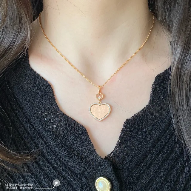 Gold Red Heart-Shaped Locket Pendant Pavé Diamond Border Necklace 9