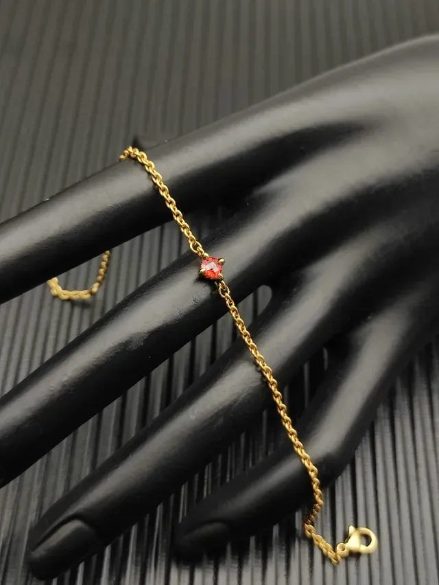 Gold Red Rope Chain Single Gemstone Bracelet 5