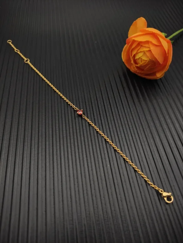 Gold Red Rope Chain Single Gemstone Bracelet 6