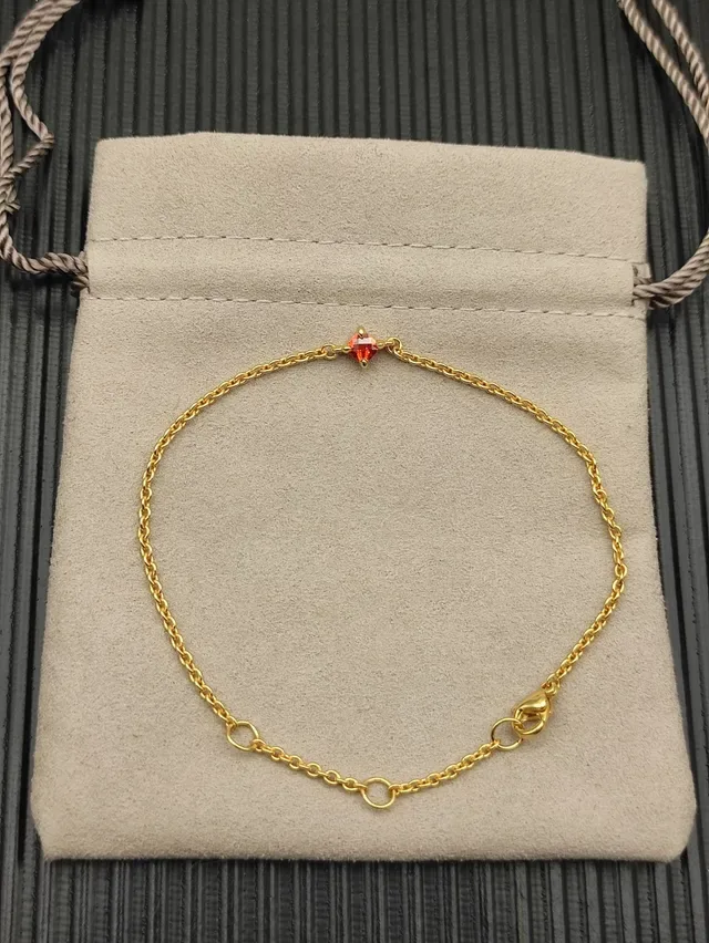 Gold Red Rope Chain Single Gemstone Bracelet 8