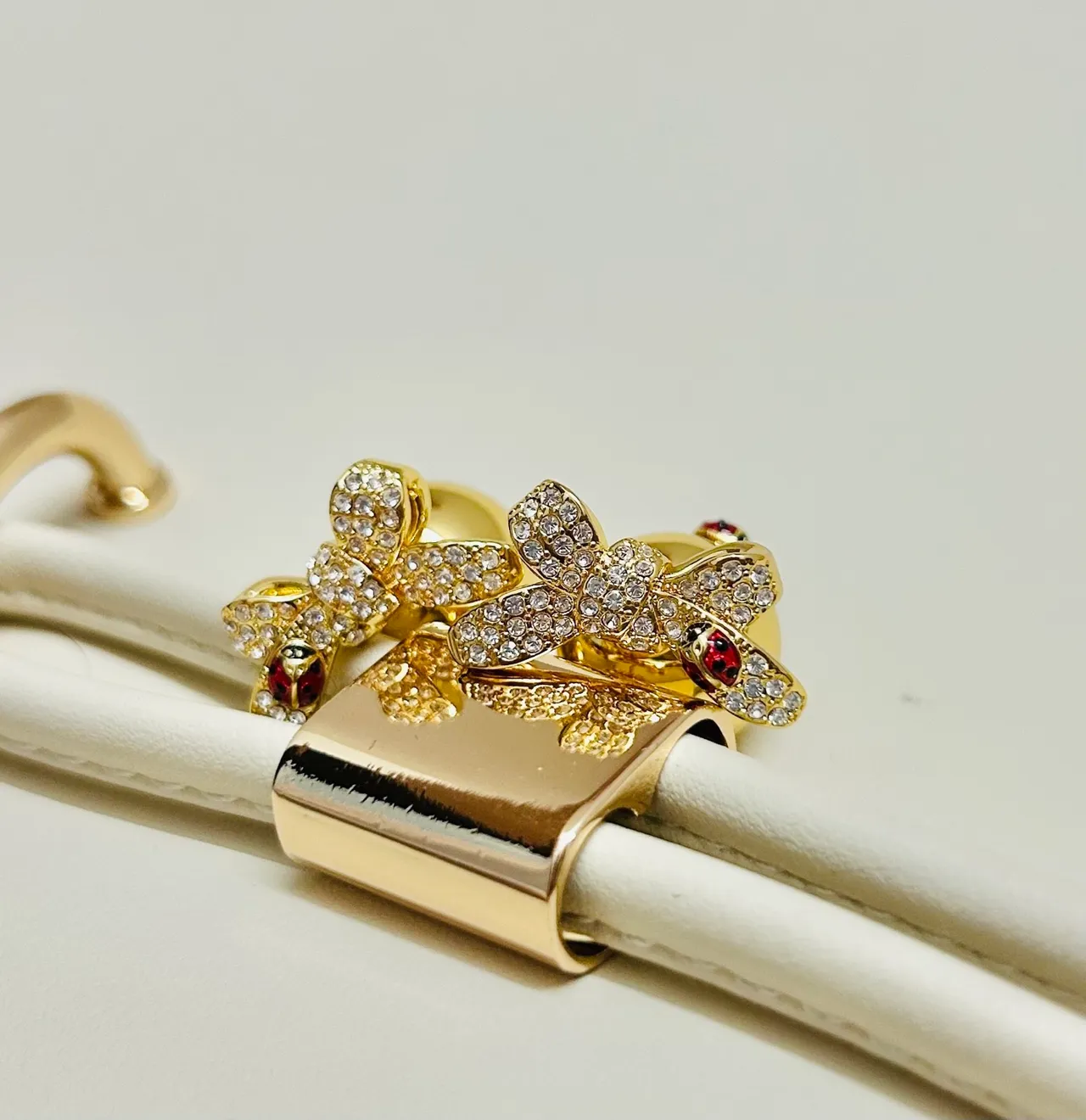 Gold Red Spherical Studs Crystal-Encrusted Bows Earrings 4