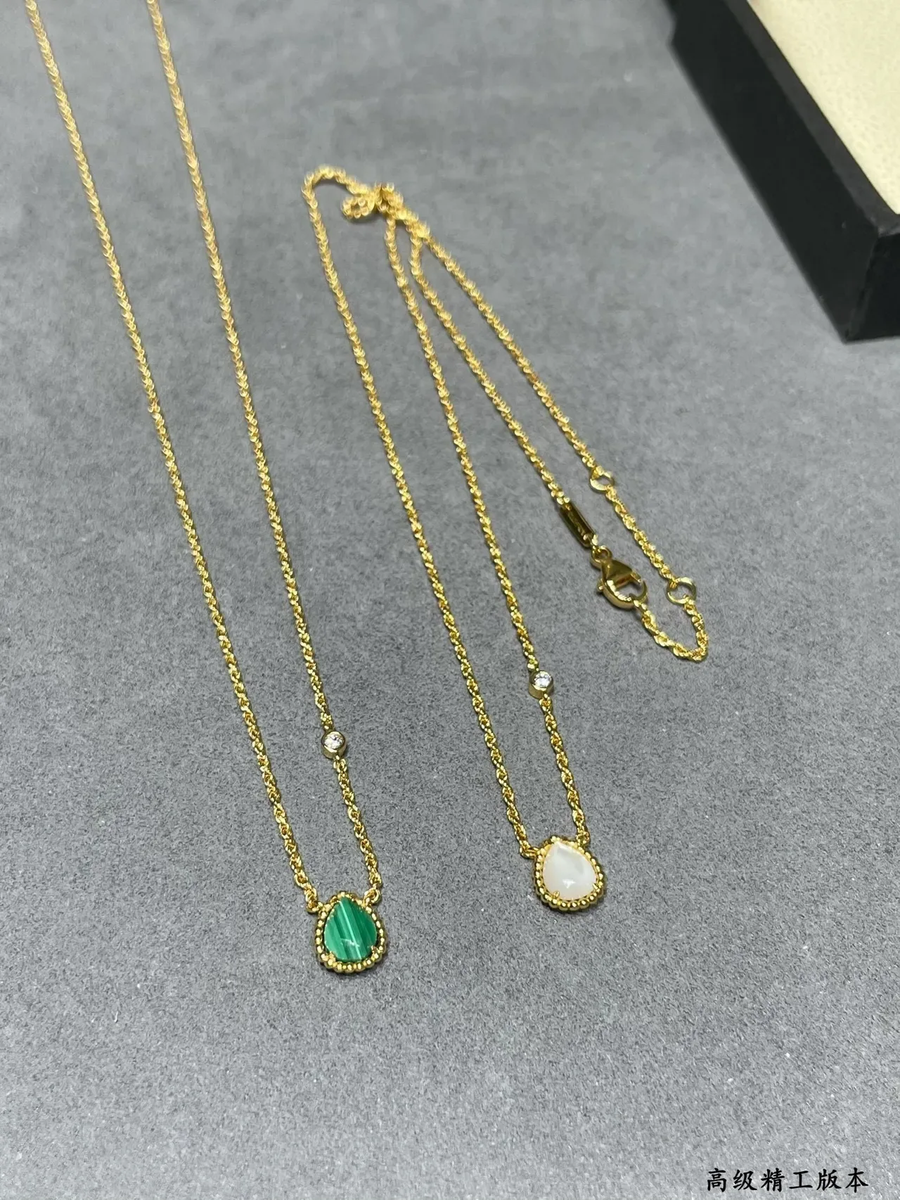 Gold Rope Chain Teardrop Malachite Bezel Pendant Necklace 2