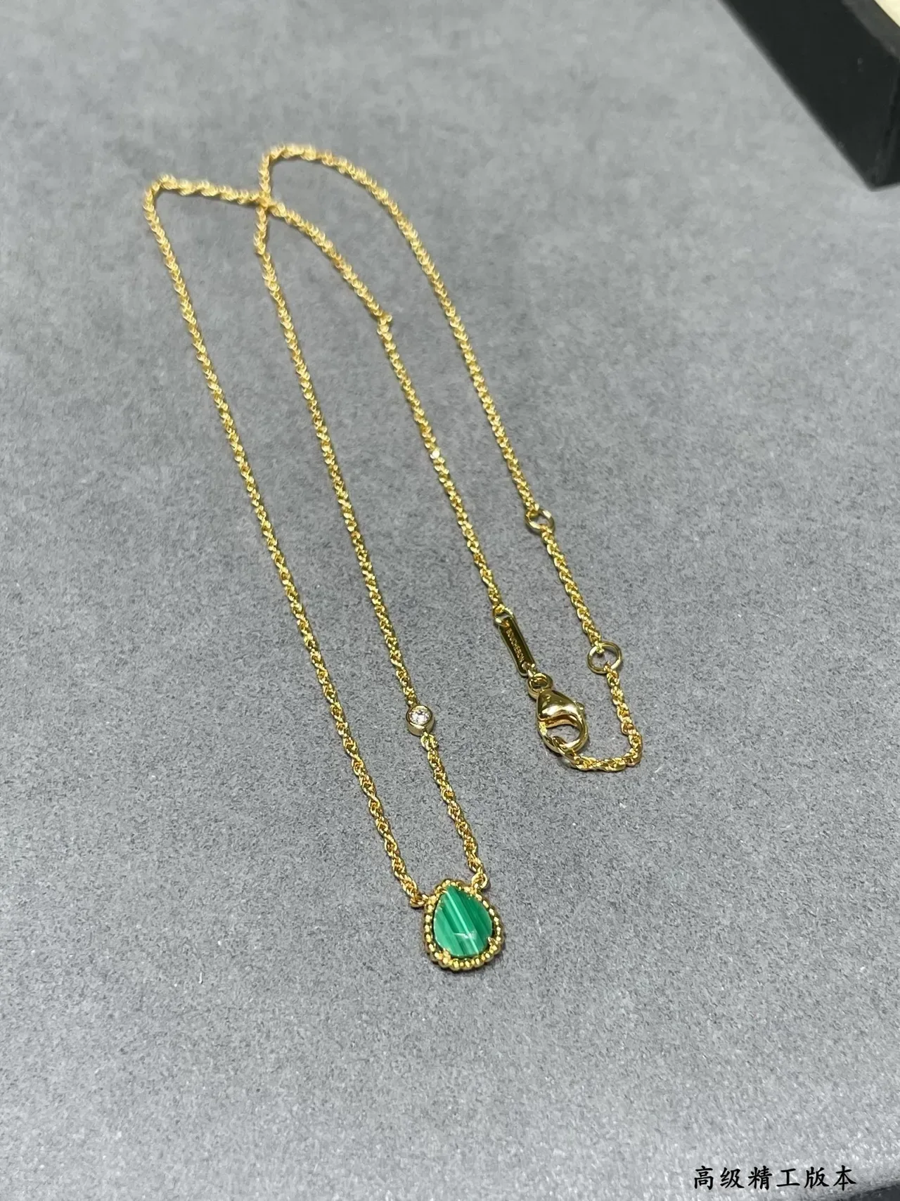 Gold Rope Chain Teardrop Malachite Bezel Pendant Necklace 3