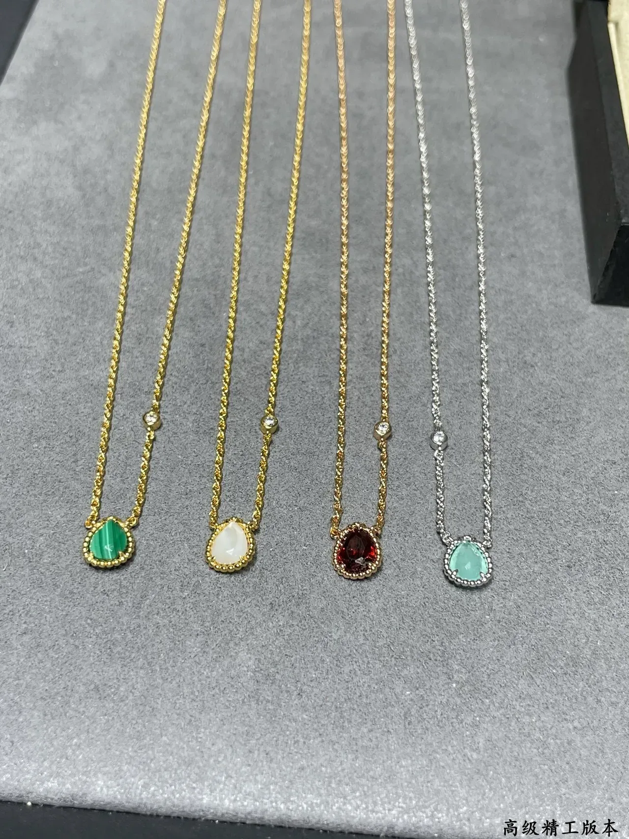 Gold Rope Chain Teardrop Malachite Bezel Pendant Necklace 8