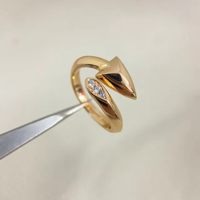 Gold Silver Arrowhead-Shaped Pavé-Set Stones Ring 3