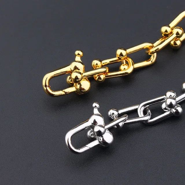 Gold Silver Chain Link Pavé Rectangular Centerpiece Bracelet 3