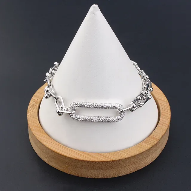 Gold Silver Chain Link Pavé Rectangular Centerpiece Bracelet 9