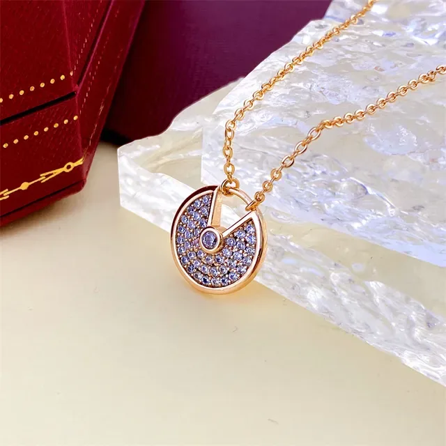 Gold Silver Circular Pave-Set Pendant Openwork Arc Motif Necklace 3