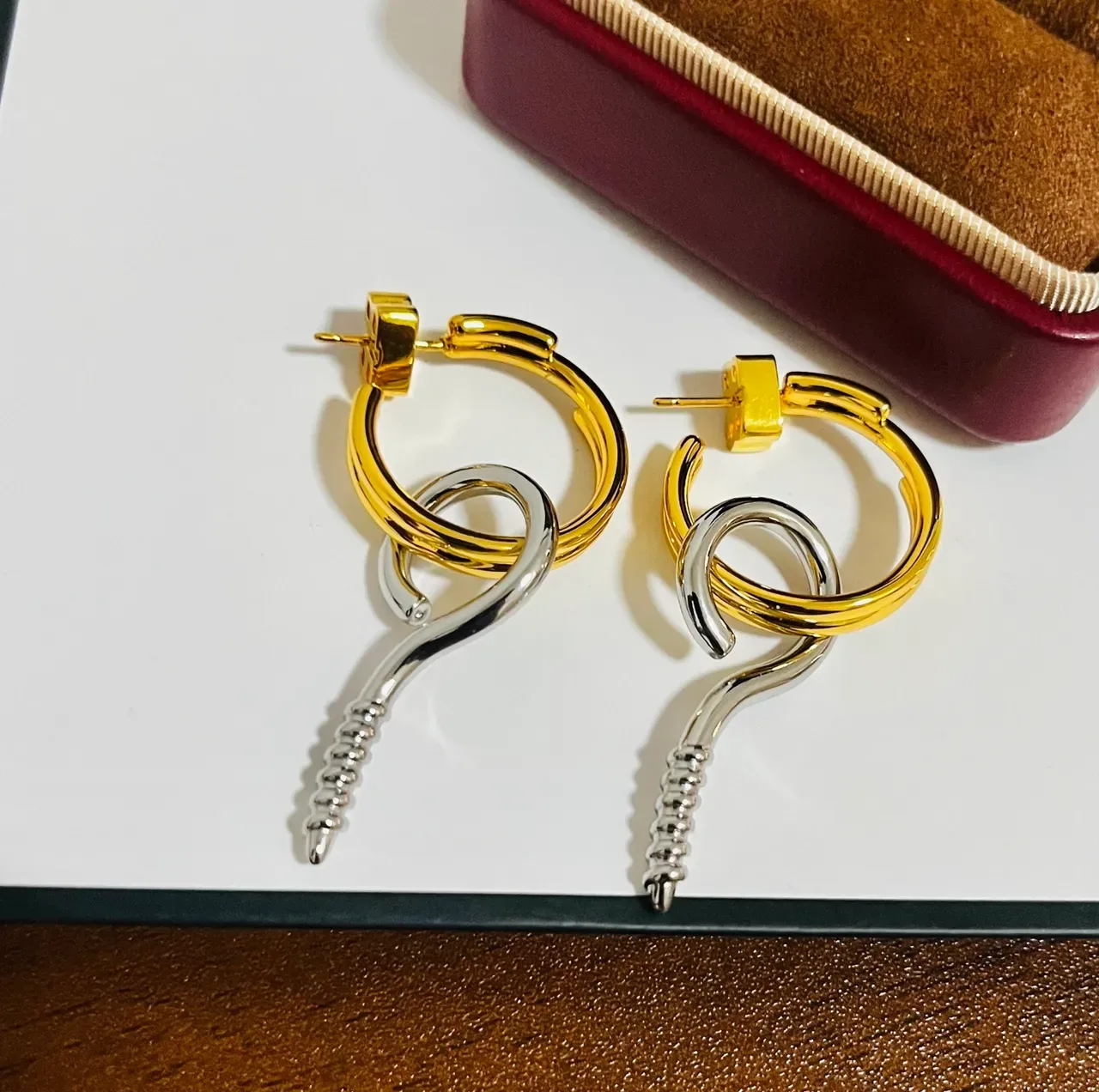 Gold Silver Dual-Tone Metal Asymmetrical Sculpted Dangle Jewelry 2