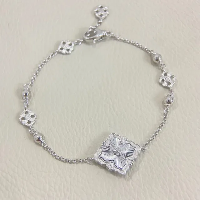 Gold Silver Floral Medallion Textured Petal Motif Bracelet 3