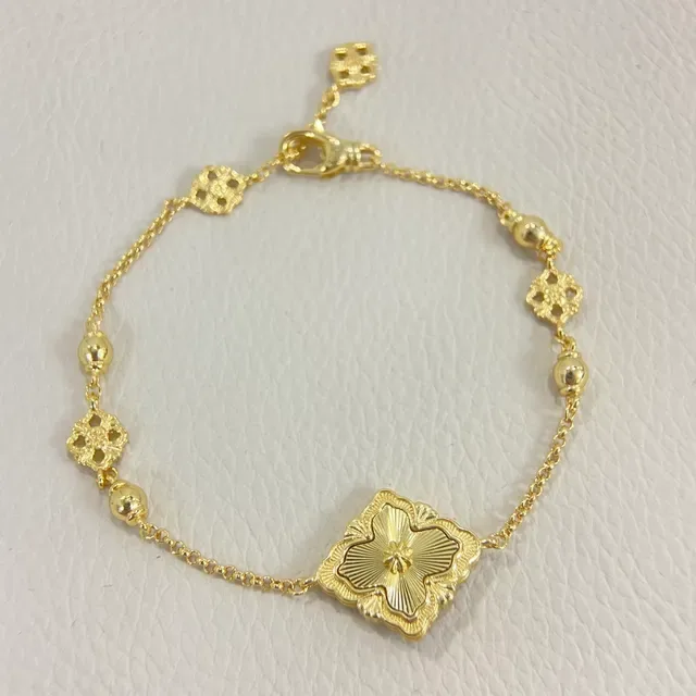 Gold Silver Floral Medallion Textured Petal Motif Bracelet 4