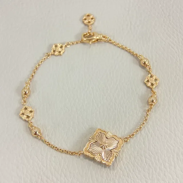 Gold Silver Floral Medallion Textured Petal Motif Bracelet 5