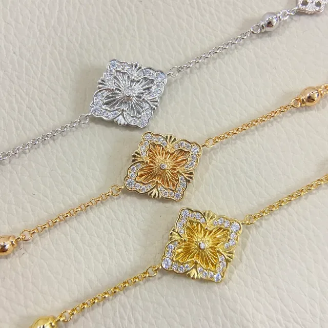 Gold Silver Floral Medallion Textured Petal Motif Bracelet 6