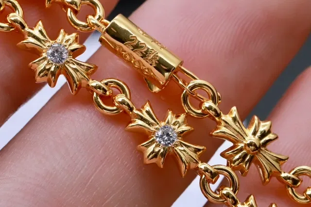 Gold Silver Floral Motif Links Bracelet 4