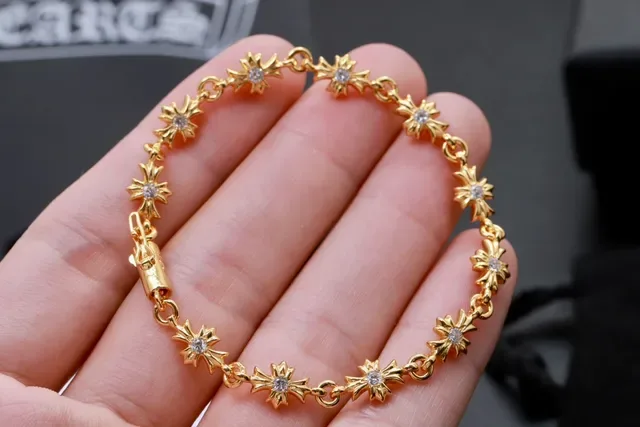 Gold Silver Floral Motif Links Bracelet 5