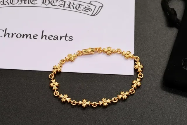 Gold Silver Floral Motif Links Bracelet 7