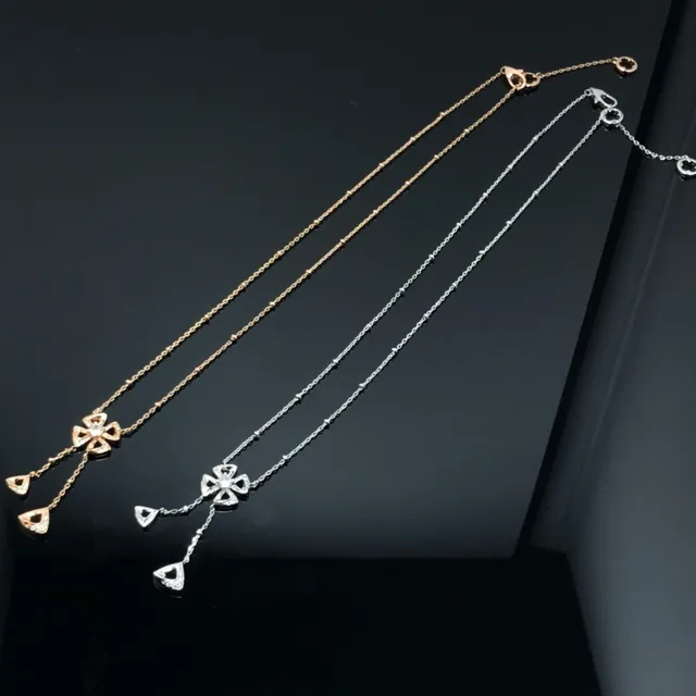 Gold Silver Floral Pendant Dangling Triangular Drops Necklace 2