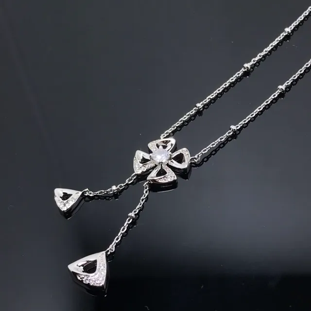 Gold Silver Floral Pendant Dangling Triangular Drops Necklace 7