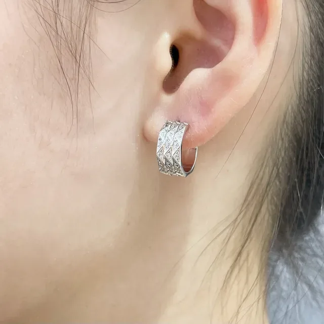 Gold Silver Geometric Pavé Hinged Hoop Earrings 9
