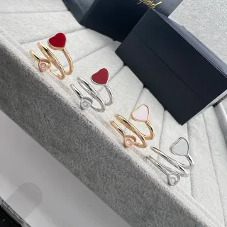 Gold Silver Heart-Shaped Enamel Inlay Double-Band Open Ring