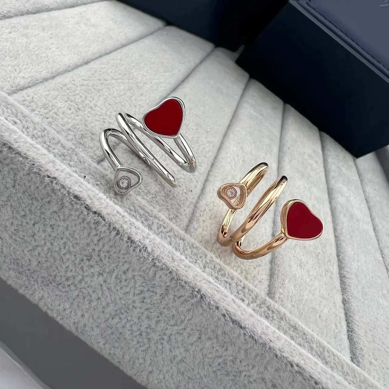 Gold Silver Heart-Shaped Enamel Inlay Double-Band Open Ring 2
