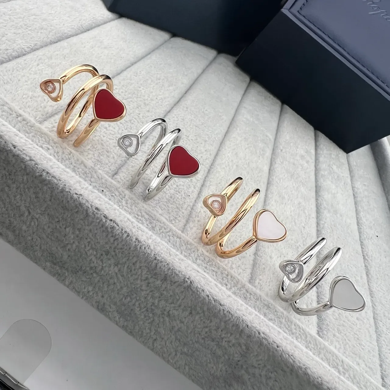 Gold Silver Heart-Shaped Enamel Inlay Double-Band Open Ring 6