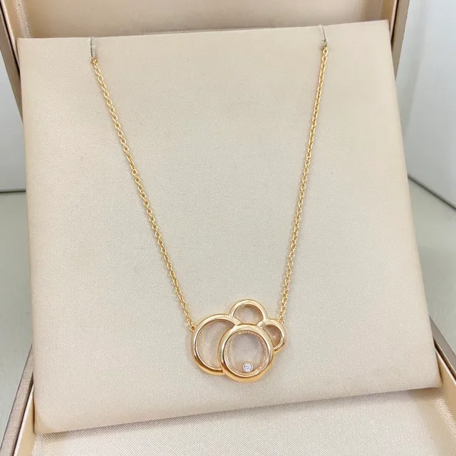 Gold Silver Interlocking Triple-Circle Pendant Floating Crystal Center Necklace 3