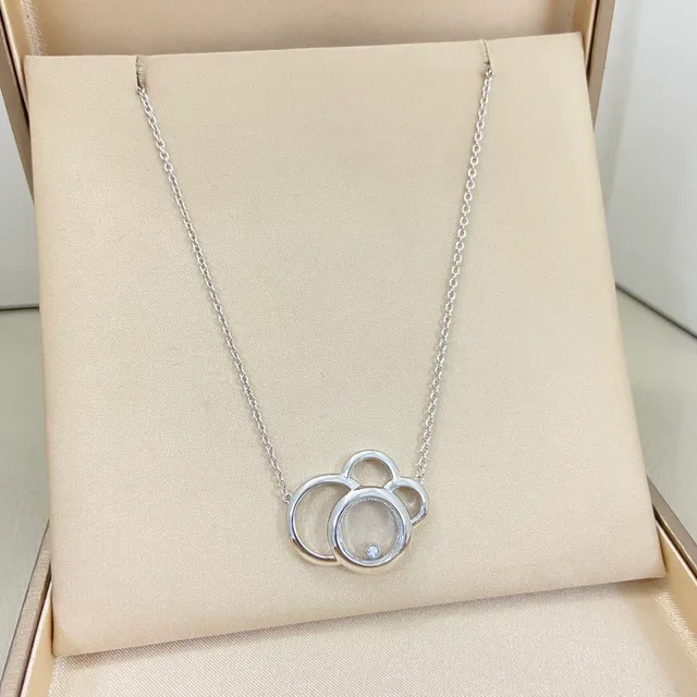 Gold Silver Interlocking Triple-Circle Pendant Floating Crystal Center Necklace 4
