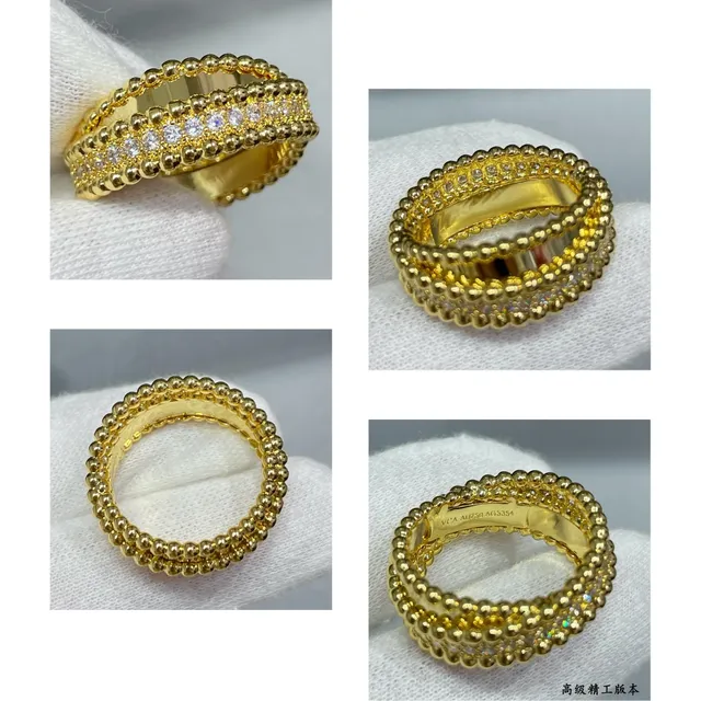 Gold Silver Multi-Row Beaded Band Pavé-Set Stones Ring 5