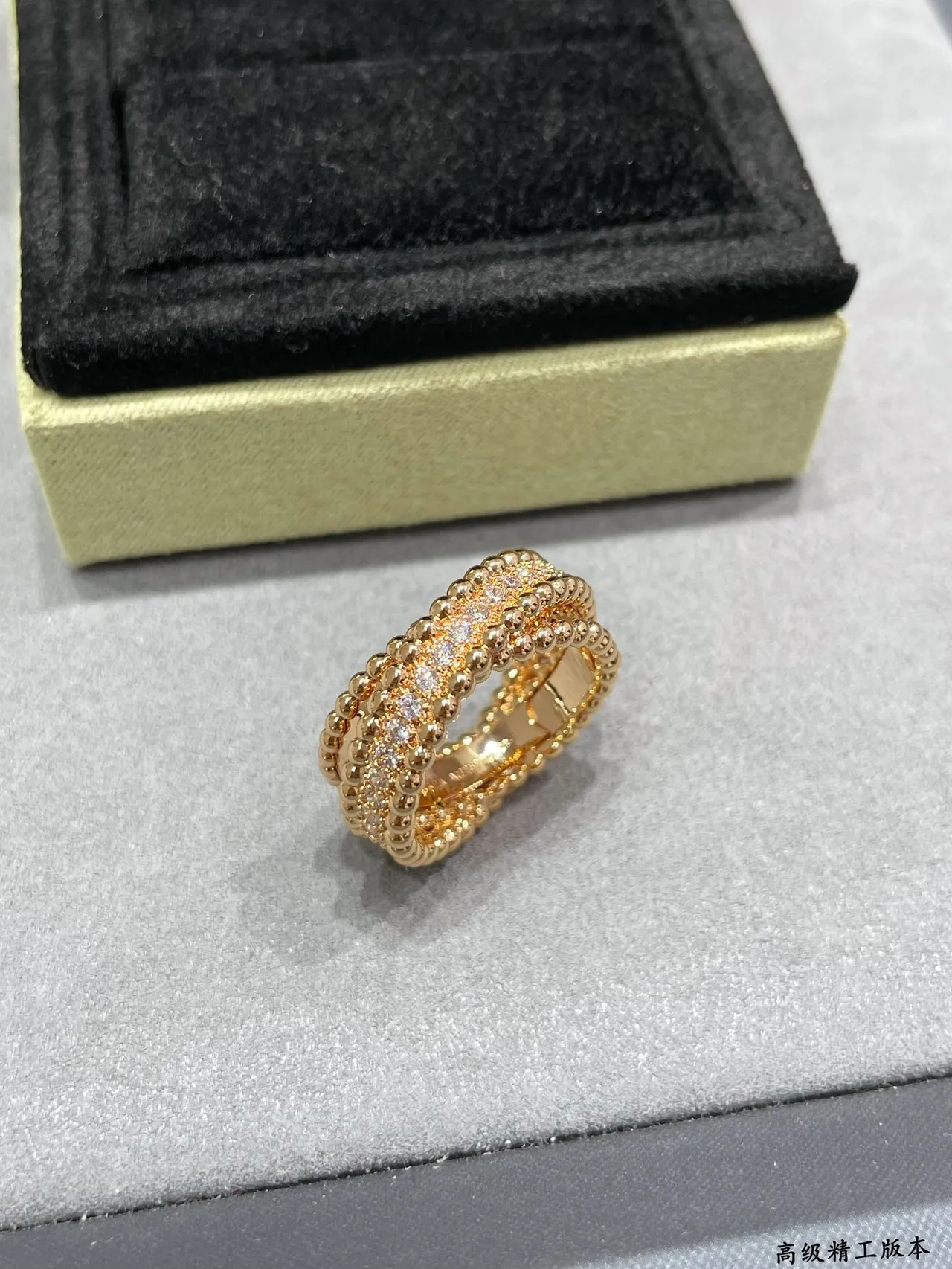 Gold Silver Multi-Row Beaded Band Pavé-Set Stones Ring 6