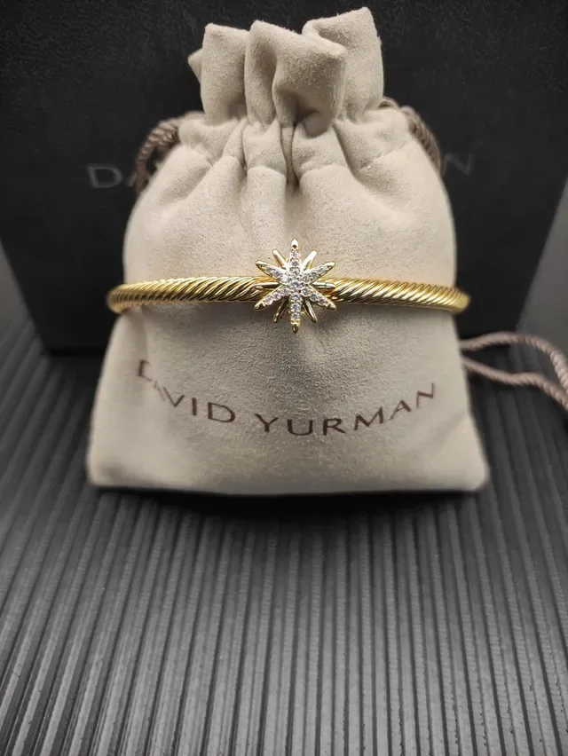 Gold Silver Twisted Rope Band Pavé-Set Starburst Charm Bracelet 5