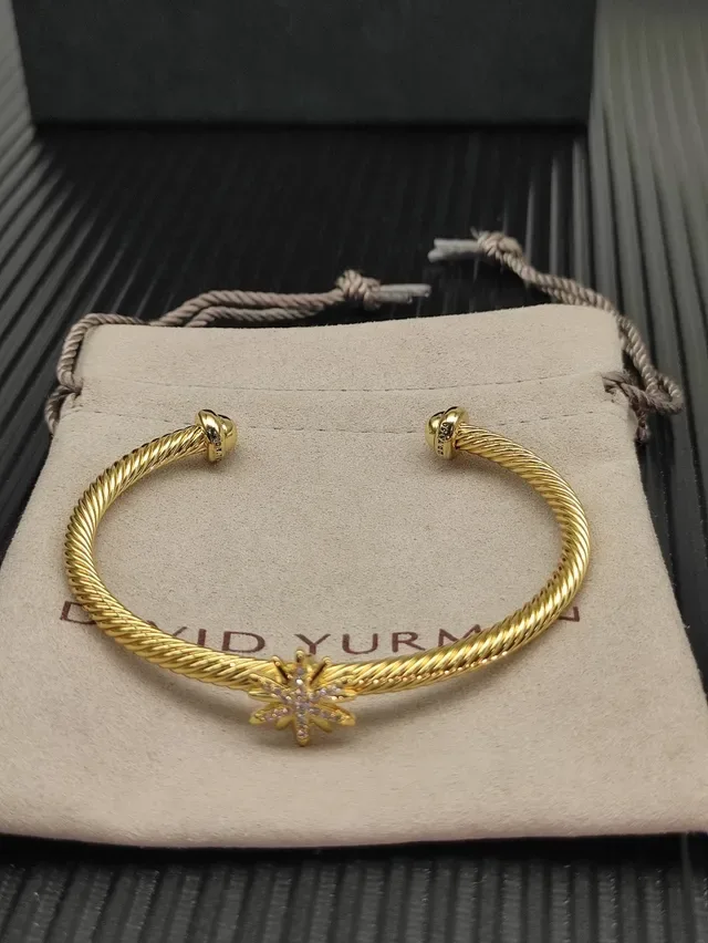 Gold Silver Twisted Rope Band Pavé-Set Starburst Charm Bracelet 9