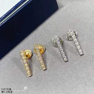 Gold Silver Vertical Bar Pavé-Set Square Stones Earrings