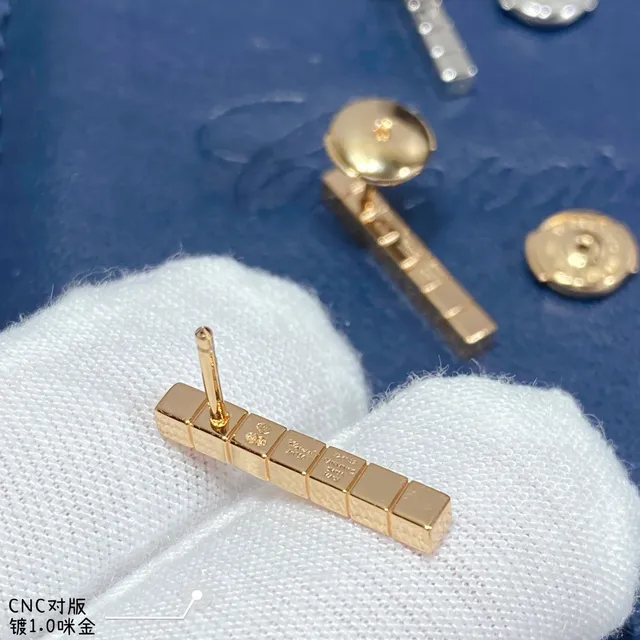 Gold Silver Vertical Bar Pavé-Set Square Stones Earrings 7