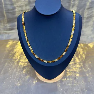 金色调交替 Pavé 和光滑链接项链