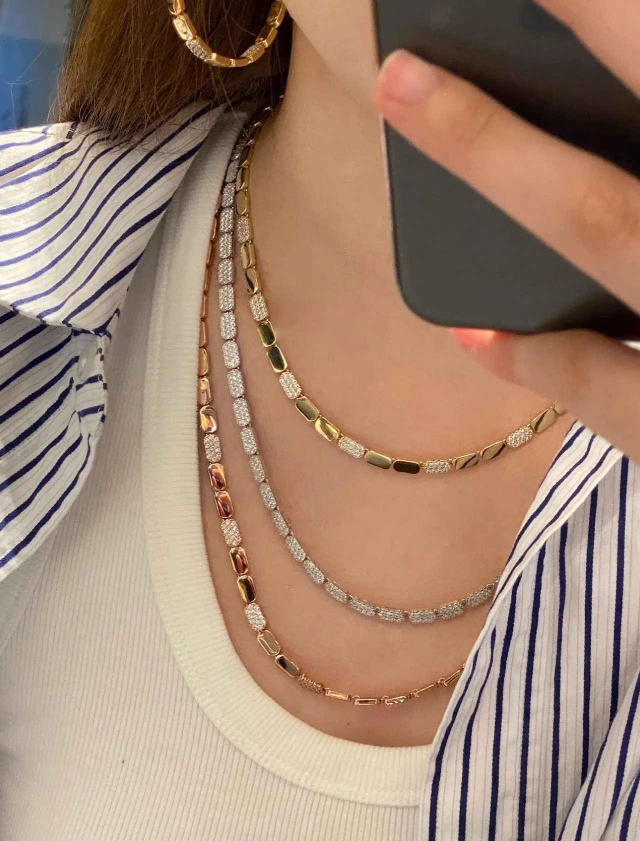 Gold-Tone Alternating Pavé and Smooth Link Necklace 2