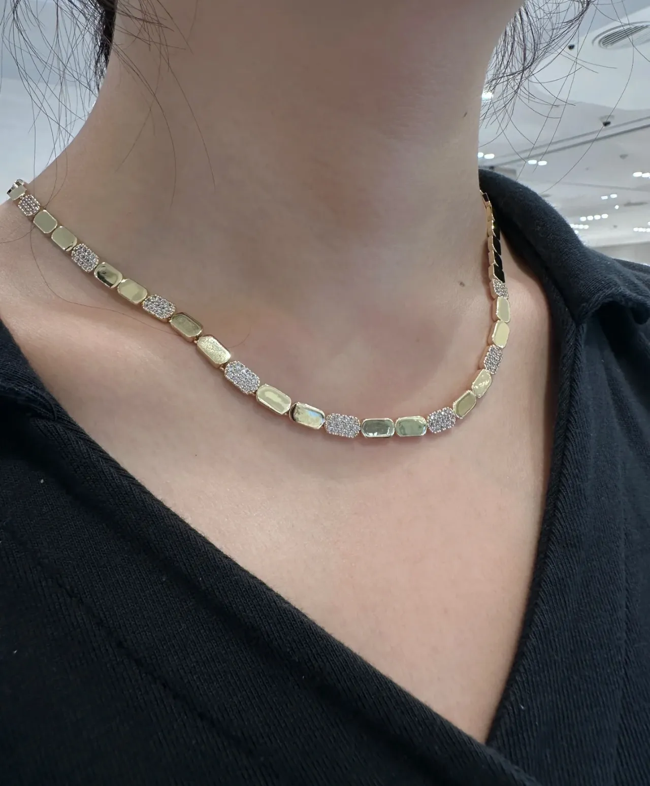 Gold-Tone Alternating Pavé and Smooth Link Necklace 4