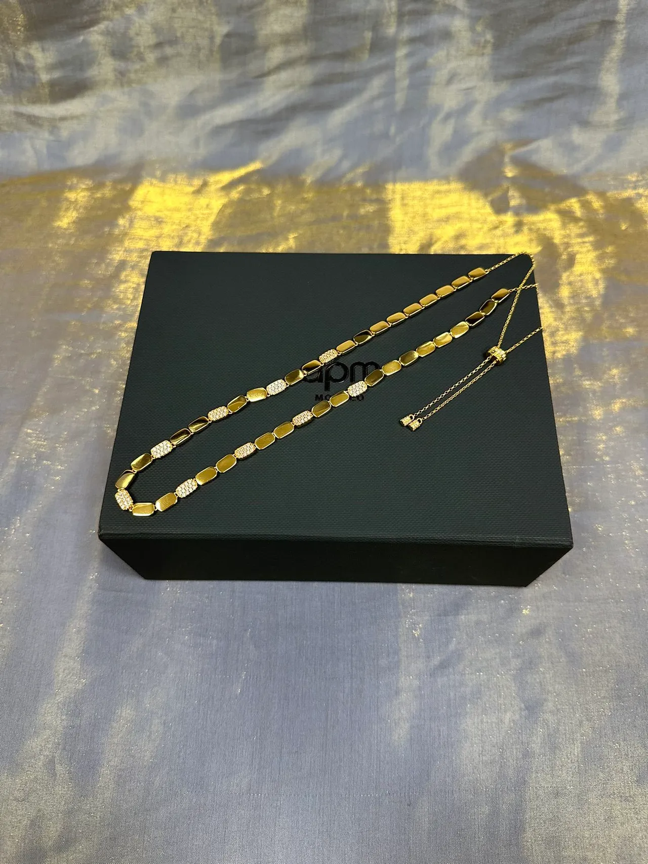 Gold-Tone Alternating Pavé and Smooth Link Necklace 5