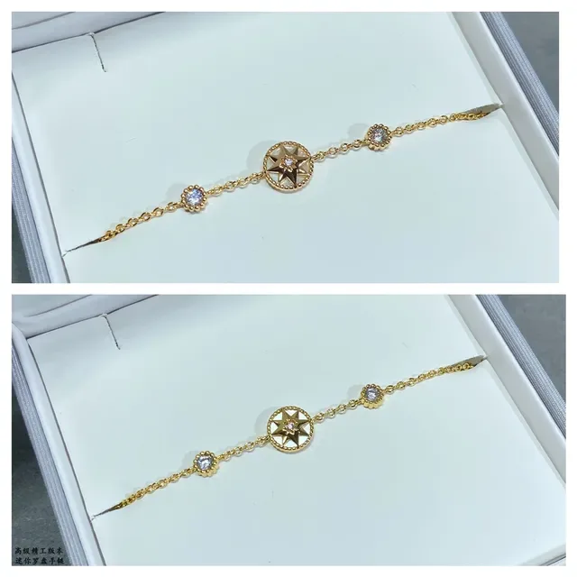 Braceletes de corrente em tom dourado com rosa do compasso em esmalte e cristal 3