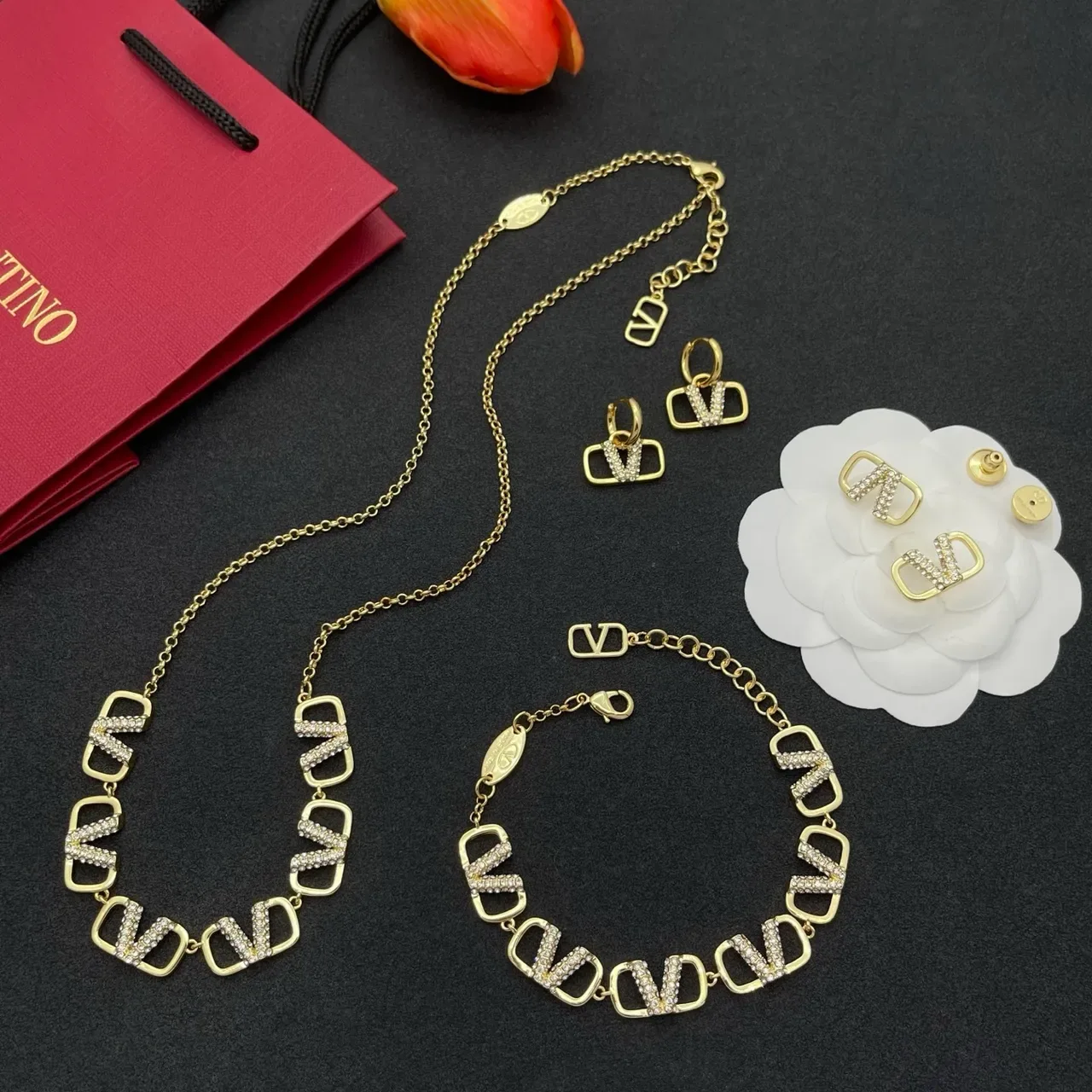 Gold-Tone Crystal Rectangular Link Chain Necklace 2