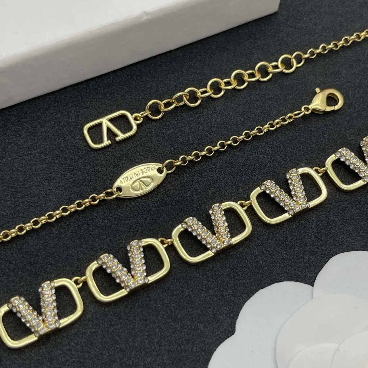 Gold-Tone Crystal Rectangular Link Chain Necklace 4