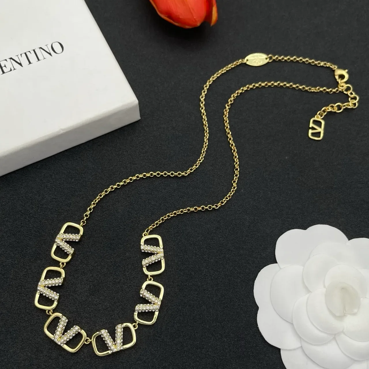 Gold-Tone Crystal Rectangular Link Chain Necklace 7