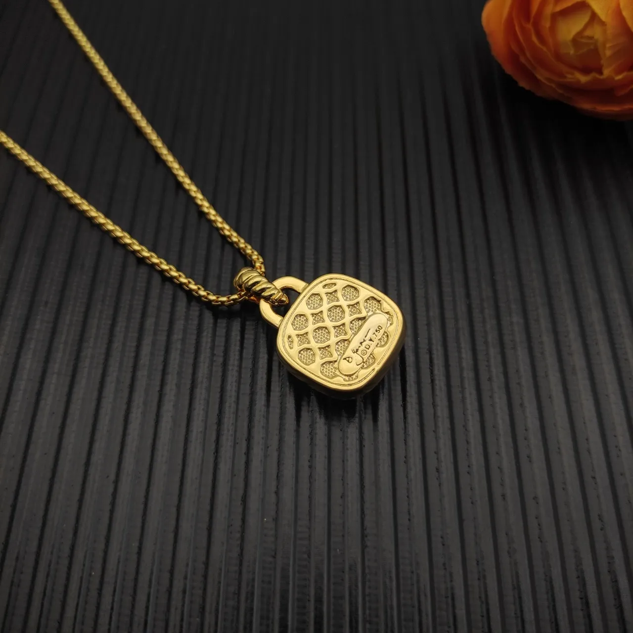 Gold-Tone Cushion-Cut Faceted Stone Halo Pendant Necklace 8