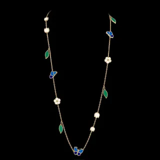 Collier charm en émail floral et papillon doré
