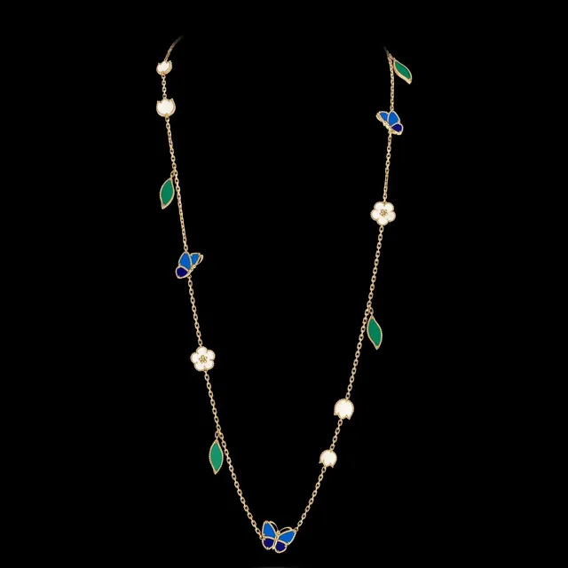 Gold-Tone Enamel Floral and Butterfly Charm Necklace 1